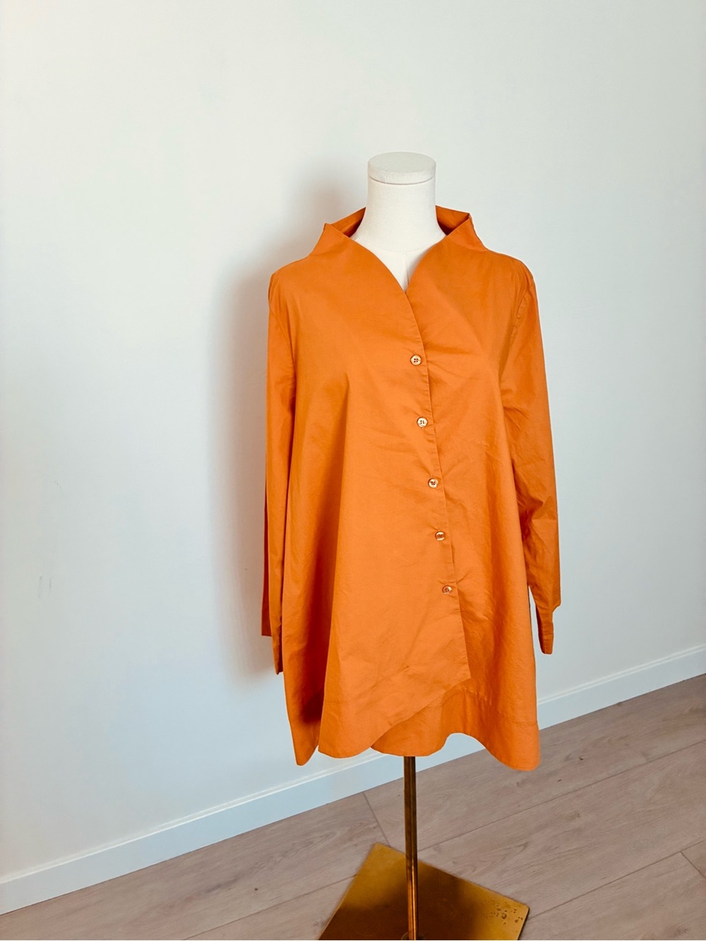 Ozai N Ku Asymmetrical Cotton Button Down Orange Top 2XL